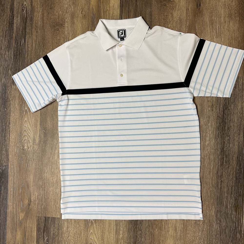 FOOTJOY STRIPE GOLF POLO ATHLETIC FIT SHIRT
MEN SIZE XL.